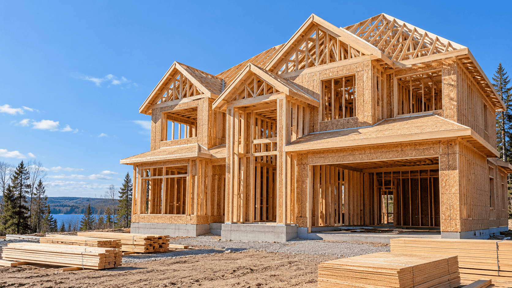 Two-storey Ontario home during residential timber framing